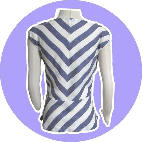 Talbots Women Linen Sleeveless Peplum Blouse Top Linen Blue Stripe 18 20 2X - Picture 4 of 11